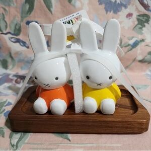 Magenta Bunny Salt and Pepper Shakers - Orange and Yellow